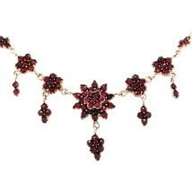 Genuine Natural Bohemian Garnet Necklace Rosettes and Drops (#J5502) - $678.15