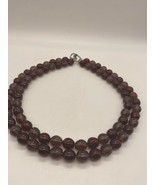 Vintage - Chunky Maroon Beaded Double Strand Necklace - £22.82 GBP