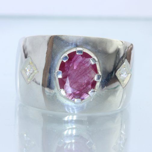 Primary image for Red Ruby and White Sapphire Handmade Sterling 925 Silver Gents Ring size 10.25