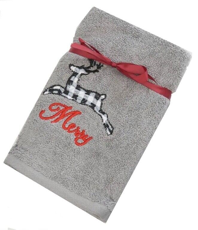 Reindeer Embroidered Hand Towels Buffalo Check Christmas Set of 2 Bath Avanti  - $39.08