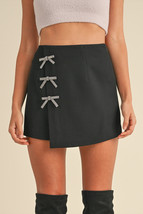 Black Rhinestone Bow Wrap High Waist Mini Skirt - $264.33 MXN