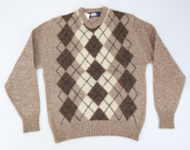 Vintage Knights Bridge Size L Mens Brown Argyle Wool Crew Neck Sweater S... - £27.69 GBP