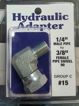 Hydraulic Adapter, 1/4” MALE PIPE X 3/8” FEMALE PIPE 90 DEGREE SWIVEL - $20.04