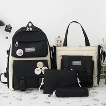 Women Laptop Backpack 4 Pcs Set Harajuku Canvas School Bags For Teenage Girls Ka - £49.53 GBP