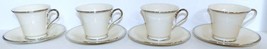 Exquisite Set Of 4 Lenox China Solitaire Platinum Trim Footed Cups &amp; Saucers - £37.01 GBP