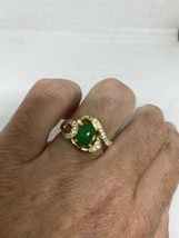 Vintage green Jade Golden Crystal Ring Size 9.5 - £42.75 GBP