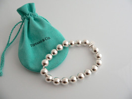 Tiffany &amp; Co Silver Ball Bead Bracelet Bangle 8 Inch Longer Length Gift Pouch - £303.41 GBP