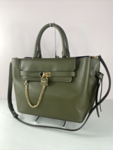 Michael Kors Hamilton Belted Satchel Olive Green Leather Large Bag B2S - £98.11 GBP