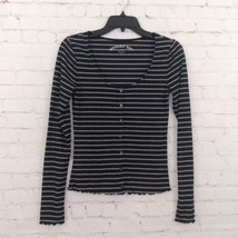 Aero Seriously Soft Top Women Medium Black Striped Long Sleeve Cropped S... - $17.99