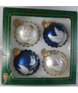 Vintage Krebs Elegant Glass Christmas Ornaments Doves  Blue and White wi... - $359.20 MXN