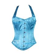 Blue Satin Overbust Teal Corset With Shoulder Straps Burlesque Halloween... - $74.99+