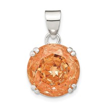 Sterling Silver Round Champagne CZ Pendant Charm Jewelry 25mm x 15mm - £27.51 GBP