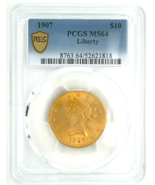 1907 $10 Gold Liberty Eagle Graded by PCGS as MS-64 - $3,114.25 CAD