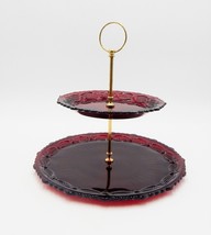 Avon 1876 Cape Cod Collection Ruby Red Two Tier Glass Snack Tidbit Server - £40.17 GBP