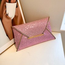 Fashion Women PU Evening Bag Solid Sequins Shiny Envelope Zipper Handbag Ladies  - £121.23 GBP