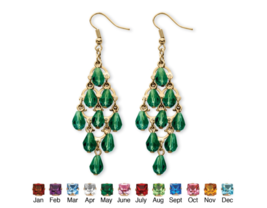 Simulated Birthstone Chandelier Earrings May Emerald Goldtone - $89.99