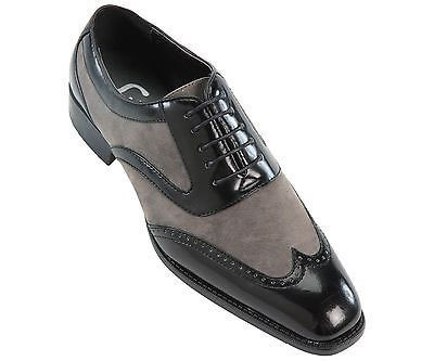 NEW Handmade Men's Black Leather Gray Suede Wing Tip Shoes, Lace Up Formal New S
