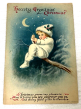 Postcard Christmas Greeting 1905 Antique Boy On Winter Night Wolf &amp; Co. Unused - £9.53 GBP