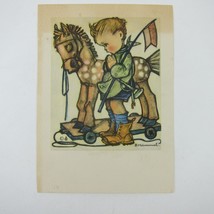 Vintage Hummel Print Postcard Child Boy &amp; Toy Horse Prayer Before Battle - £7.81 GBP