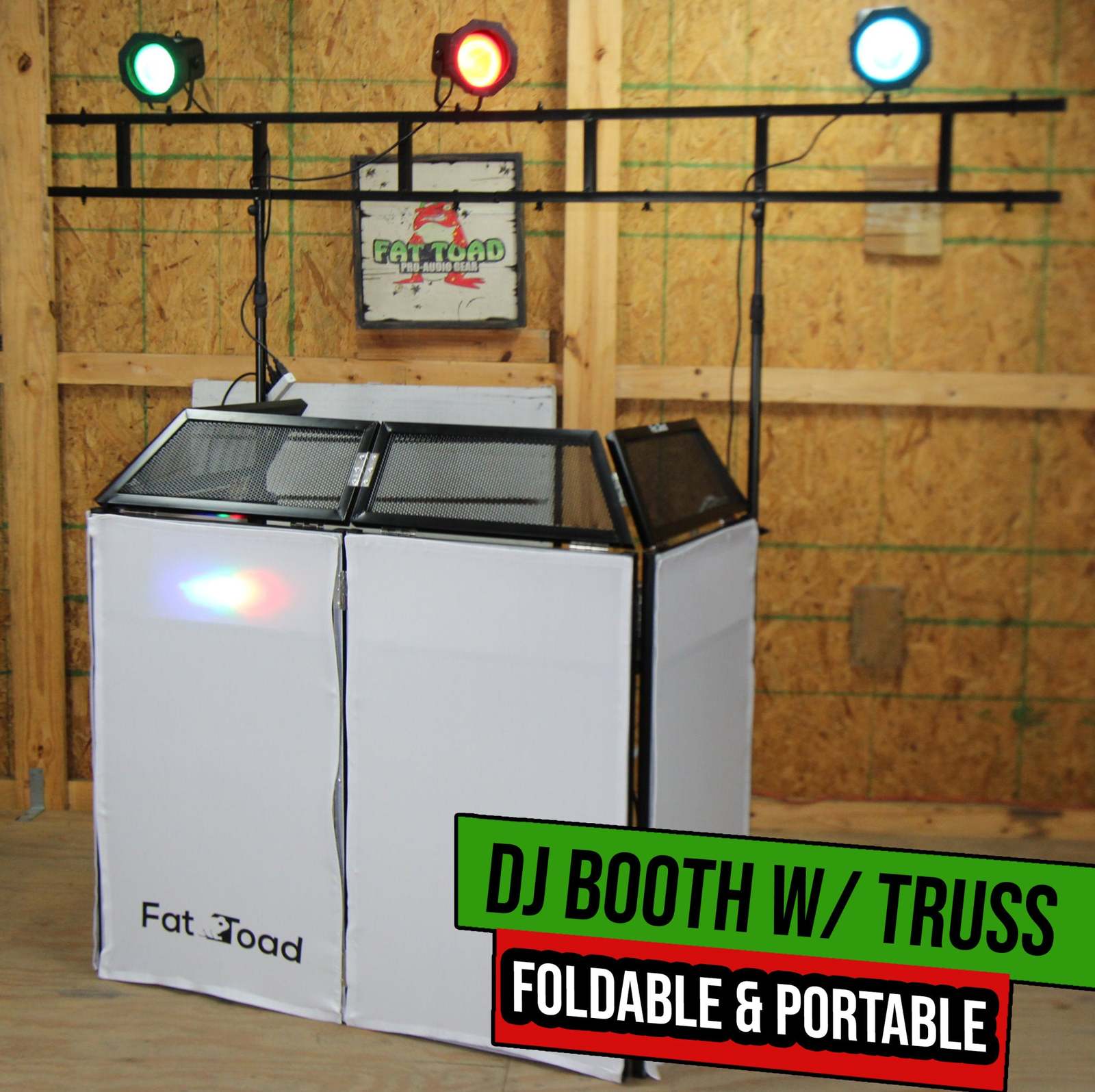 DJ Booth Tabletop With 8FT Lighting Truss Stand Package by FAT TOAD | Foldable P