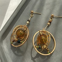AMORCOME Korean Long Round Rotatable Planet Drop Earings for Women Round Dangle  - £8.60 GBP