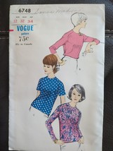 Vintage Vogue 6748 Women&#39;s Blouse Top Size 12 Bust 32 Hip 34 5 Pieces Cut - $8.54