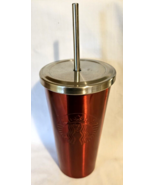 Starbucks 16 oz Tumbler Red Stainless Steel Cold Cup Metal Reusable Stra... - £14.85 GBP