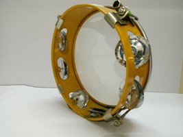 New 10&quot; Tunable Headed Tambourine Yellow Hand Percussion Tamborine Drum Jingles - £30.14 GBP+