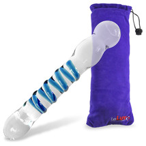 LeLuv Glass Dildo with Blue Swirled Shaft and Round Tip with Padded Pouch - £16.36 GBP