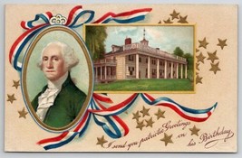 George Washington Birthday Greeting Patriotic Portrait Gold Stars Postca... - $7.95