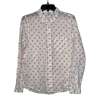 Madewell Button Up Shirt Size Small White WIth Pink Flamingos Womens LS Top - £15.81 GBP