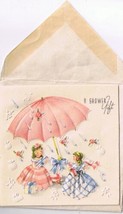 Vintage Embossed Baby Shower Gift Card Two Ladies Under Umbrella Made In Canada - £1.58 GBP