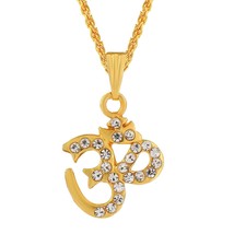 Gold Plated  Stud Om Pendant Locket Necklace Chain Spiritual For Men Women - $14.81