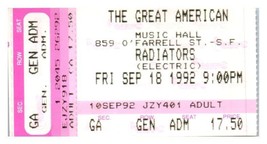 The Radiateurs Concert Ticket Stub Septembre 18 1992 San Francisco Californie - £35.81 GBP