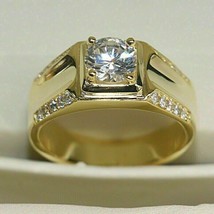 1.25CT Redondo Corte Diamante Imitación Hombres Compromiso Ring 14K Dorado Baño - £127.66 GBP