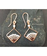 Handmade copper earrings: diamond frame wire wrapped with copper lined b... - €23,96 EUR