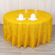 120&quot;&quot; Gold Polyester Round Tablecloth Metallic Tinsel Party Decorations ... - $84.04