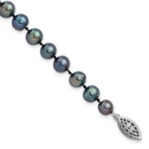 Silver Rhod-plated 6-7mm Black FWC Pearl Bracelet QH5154 - £50.97 GBP