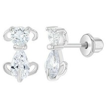 14K White Gold Plated Puppy Cubic Zirconia Dog Screw Back Earrings for Women&#39;s - £28.57 GBP