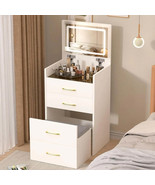 3 in 1 Vanity Desk with open Top Mirror, Make Up Set with Visible Glass Desktop,