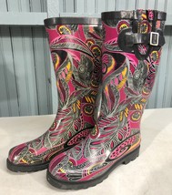 Washington Shoe Co Rubber Wellies Rain Boots Mod Psychedelic Size 6 Karma Pink - $44.94