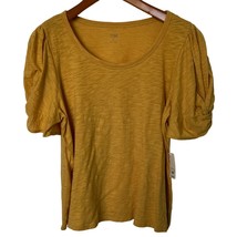 A.n.a. T-Shirt Womens Size Large Hot Mustard Yellow Scoop Neck NWT Knot Sleeves - £12.74 GBP
