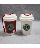 Starbucks 2006 To Go Coffee Cups Ceramic Ornaments x2 Holiday Decor #236294 - $240.25 MXN