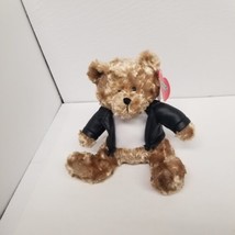 Galerie Snickers Teddy Bear, Faux Leather Jacket Plush Stuffed 8&quot; Biker ... - £10.09 GBP