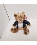 Galerie Snickers Teddy Bear, Faux Leather Jacket Plush Stuffed 8&quot; Biker ... - £10.07 GBP