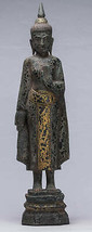 Antigüedad Khmer Estilo Madera Standing Lunes Estatua de Buda - 56cm/55.9cm - £400.87 GBP