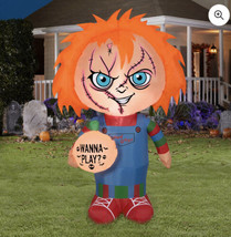Chucky Holding Wanna Play Pumpkin 3.5 Ft Led Halloween Inflatable New - £55.79 GBP