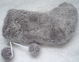 Gray Faux Fur Christmas Stocking With Pom Poms - £4.77 GBP