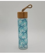 The Pioneer Woman Glass Water Bottle Teal Floral 20 oz Bamboo Cap - £9.90 GBP