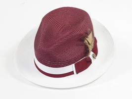 Men's Bruno Capelo Belvedere 2-Tone Straw Style Fedora Hat BD961 Burgundy/White image 3